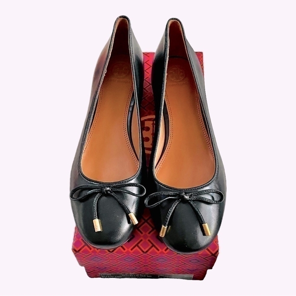 TORY BURCH Brooke Bow 25MM Black Nappa Leather Ballet Heels Size 5.5 - Picture 3 of 8